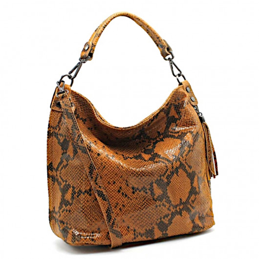 Large velvet leather bag with pyton print