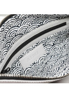 Foldable, fine leather clutch bag with shoulder strap and numerous zipped pockets
