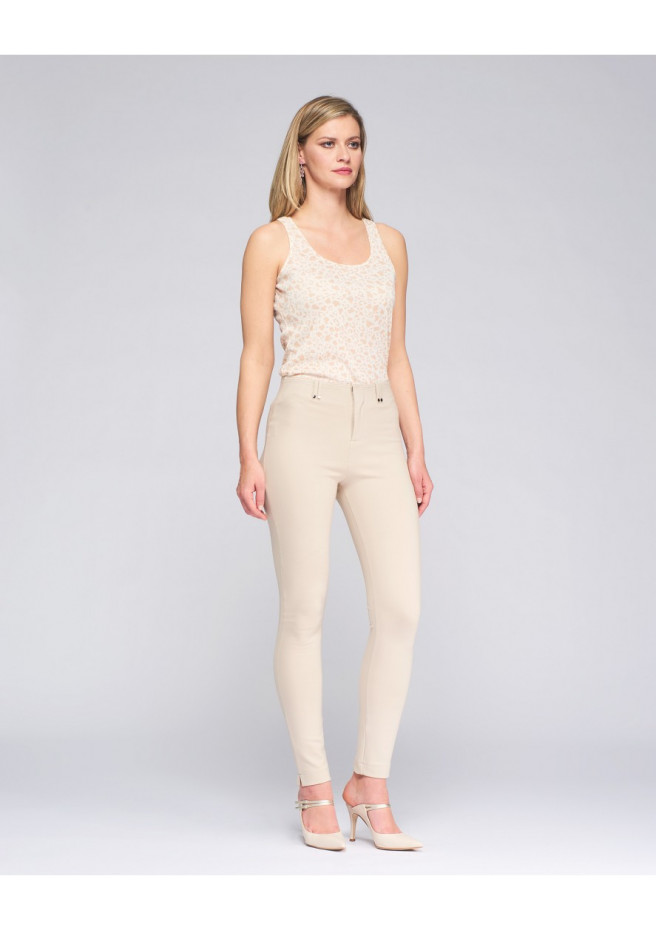 Pantalon leggins beige avec coton mélangé, zip sur devant