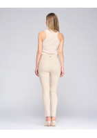 Pantalon leggins beige avec coton mélangé, zip sur devant