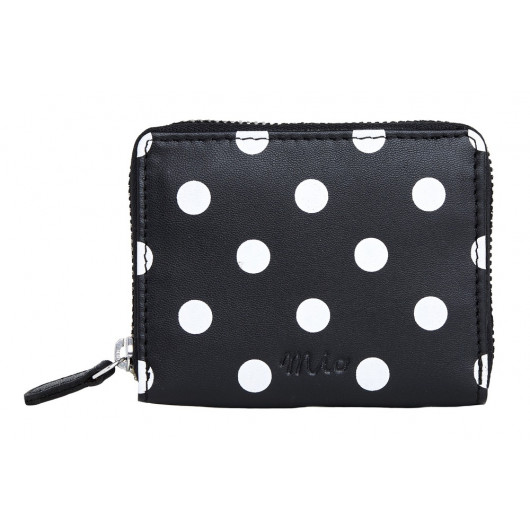 Small black printed leather wallet with white dots