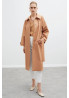 Manteau trench en coton beige orangé double crosé avec ceinture