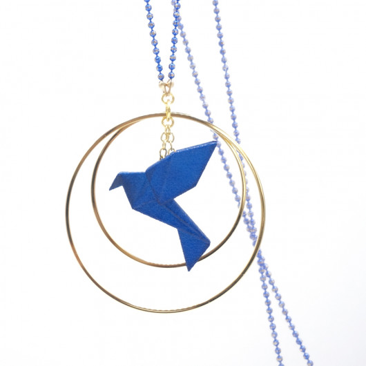 Collier sautoir avec oiseau origami impression 3D chaîne colorée