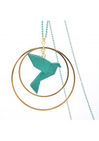 Collier sautoir avec oiseau origami impression 3D chaîne colorée