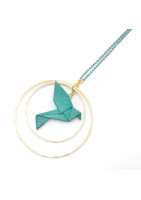 Collier sautoir avec oiseau origami impression 3D chaîne colorée