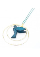 Collier sautoir avec oiseau origami impression 3D chaîne colorée
