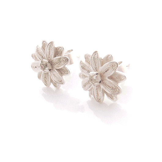 Silver filigree daisy flower earrings