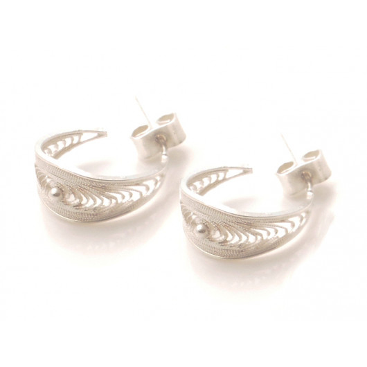 Silver filigree creole spindle earring