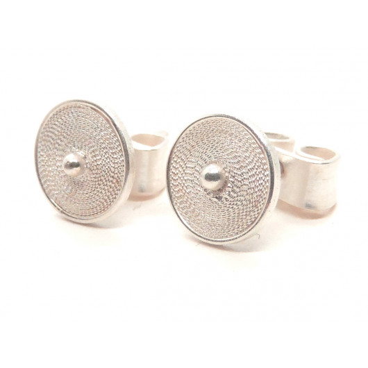 Round spiral stud earrings in fine silver wire