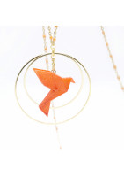 Collier sautoir avec oiseau origami impression 3D chaîne colorée