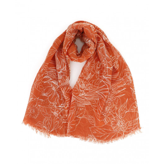 Lightweight scarf with white pattern on orange background in modalFoulard léger avec motif blanc sur fond orange en modal
