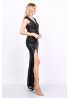 Long sleeveless sequinned sheath dress