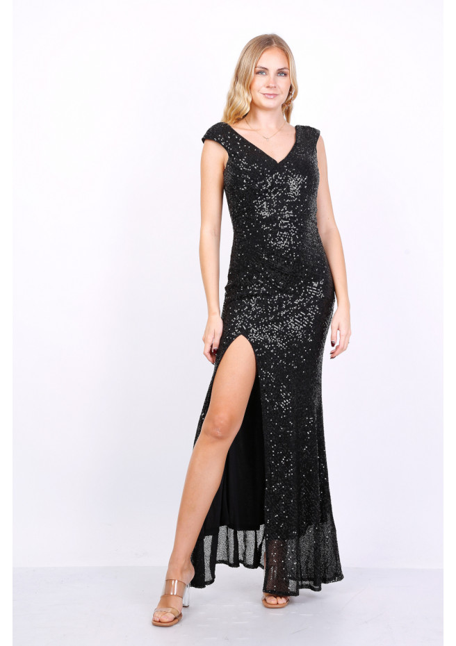 Long sleeveless sequinned sheath dress
