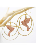 Boucles d'oreilles créoles avec oiseau origami double anneau