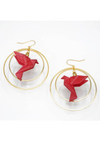 Boucles d'oreilles créoles avec oiseau origami double anneau