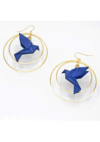Boucles d'oreilles créoles avec oiseau origami double anneau
