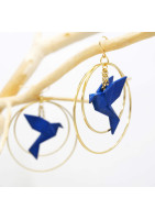 Boucles d'oreilles créoles avec oiseau origami double anneau