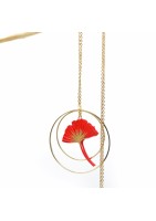Long necklace with ginko leaf and double gold brackets