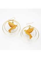 Boucles d'oreilles créoles avec oiseau origami double anneau