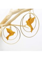 Boucles d'oreilles créoles avec oiseau origami double anneau