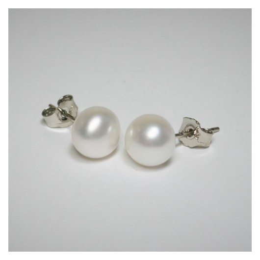 Boucle d'oreille perle d'eau douce, nacre blanche 8 mm