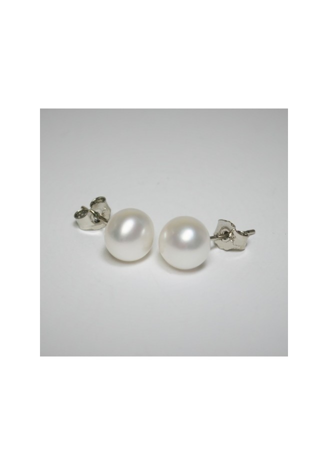 Boucle d'oreille perle d'eau douce, nacre blanche 8 mm