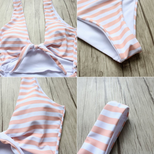Falscher zwei Stück Badeanzug in rosa Streifen
