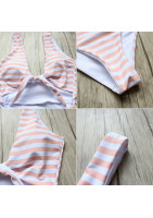 Swimsuit false two pieces suit with pink stripes