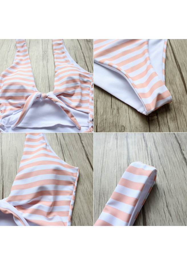 Falscher zwei Stück Badeanzug in rosa Streifen