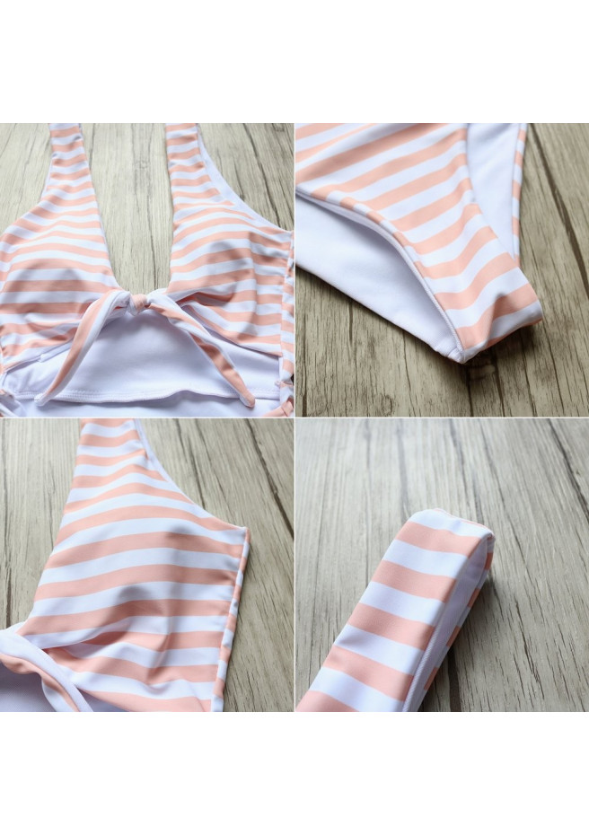 Swimsuit false two pieces suit with pink stripes