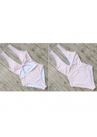 Swimsuit false two pieces suit with pink stripes