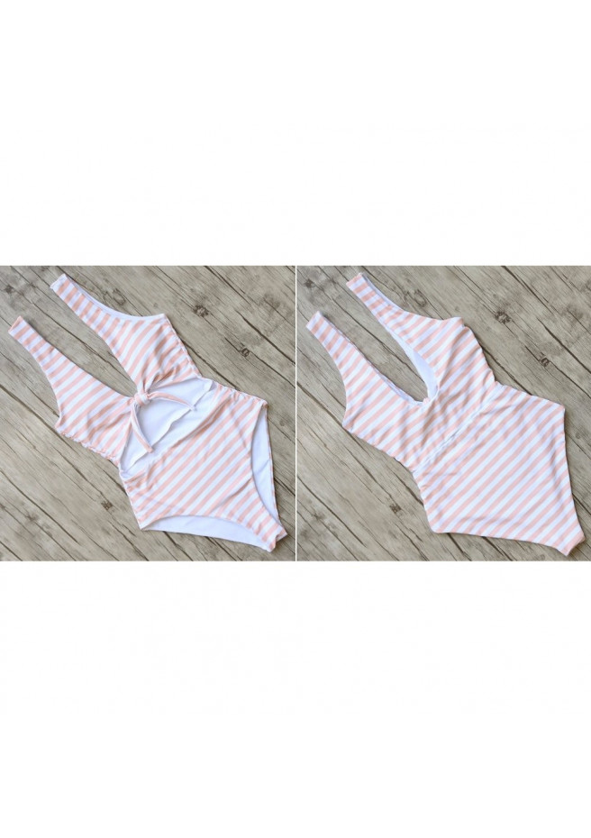 Swimsuit false two pieces suit with pink stripes