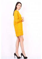 Short dress in yellow ochre lace with leaf pattern