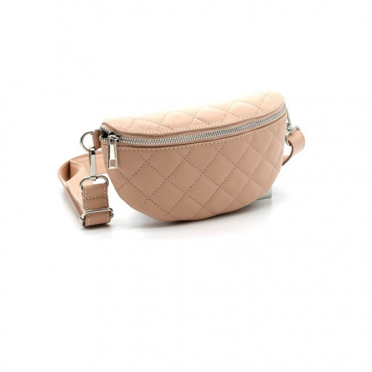 Quilted leather banana clutch bag to wear around the waist