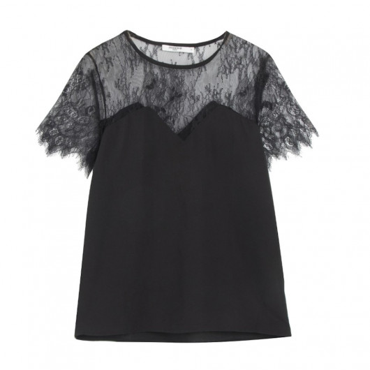 Small black top, bodice in crepe fabric and fine lace
