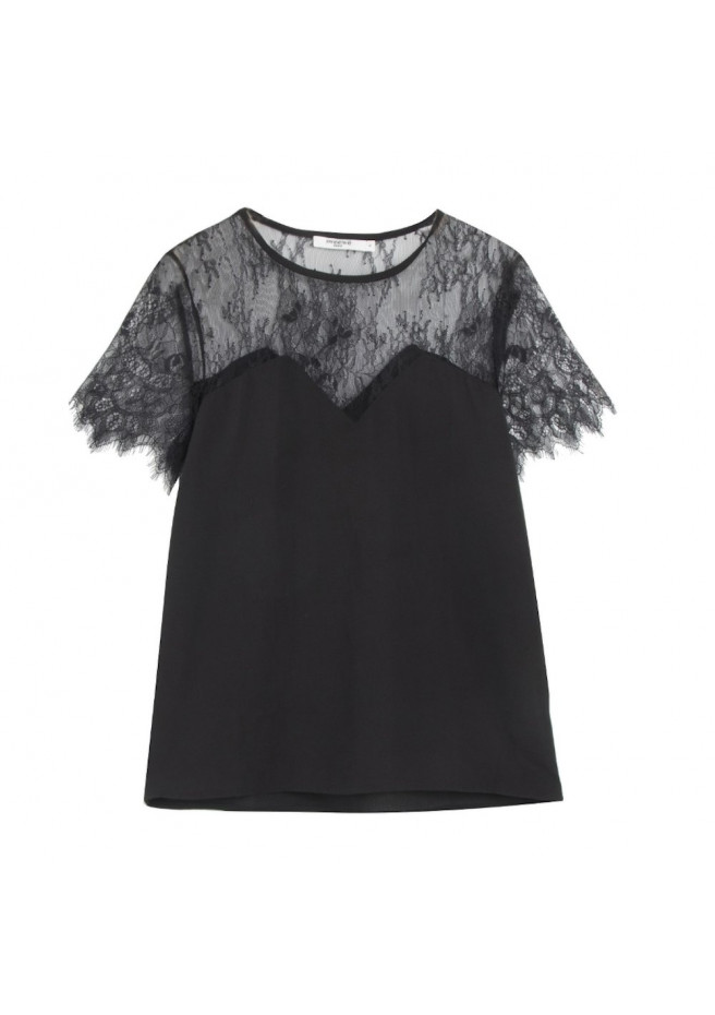 Petit haut noir, corsage en tissu crêpe et dentelle fine