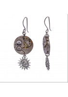 Moon and sun earrings with old Swiss watch movement from the 1920s