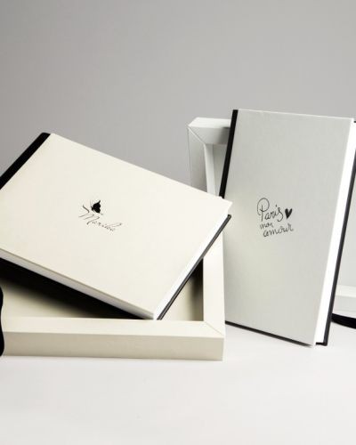 Photo book with box and mineral presentation glass
