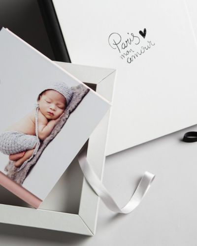 Photo book with box and mineral presentation glass