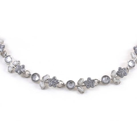Tiara mit Blattstängel, Metall und silbernen Strasssteinen