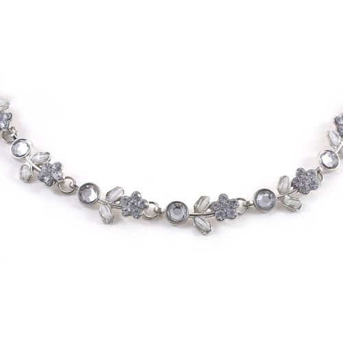Tiara with leaf stem, metal and silver rhinestones