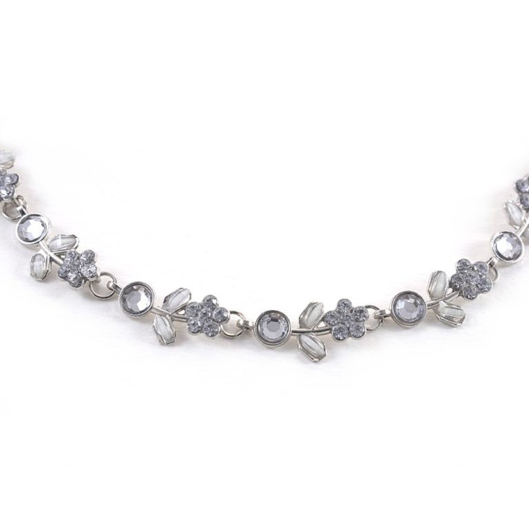 Tiara mit Blattstängel, Metall und silbernen Strasssteinen