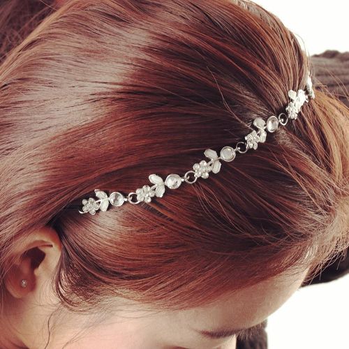 Tiara with leaf stem, metal and silver rhinestones