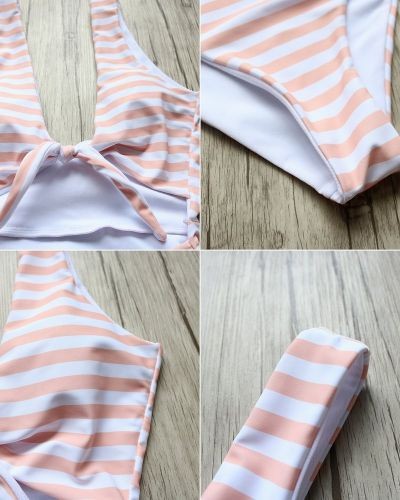 Maillot de bain faux deux-pièce à rayures roses