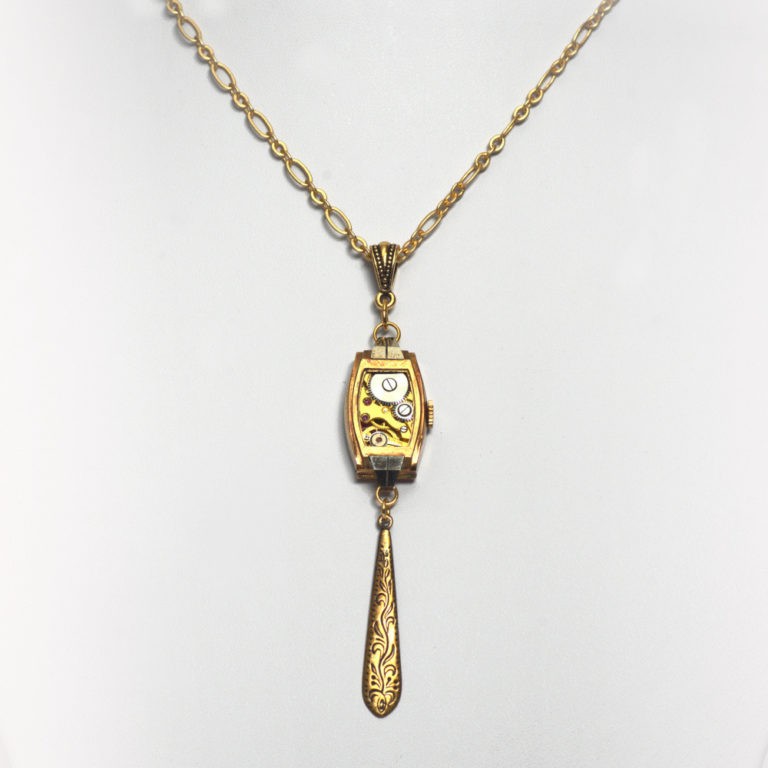 Necklace with antique Swiss watch movement