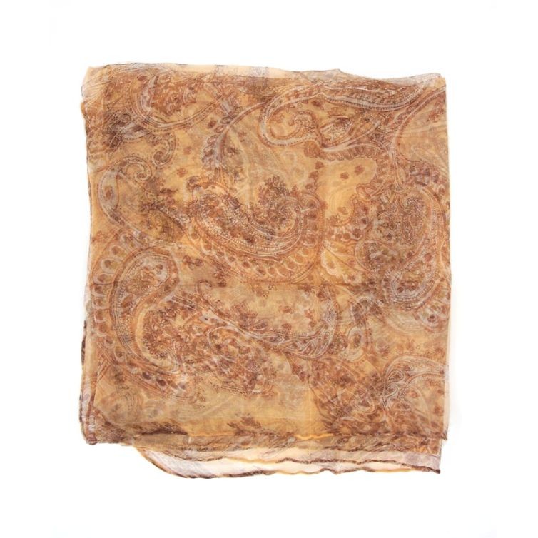 Foulard en soie fine imprimée brun avec motif cachemire