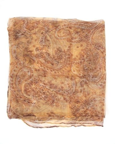 Brown printed fine silk scarf with cashmere pattern