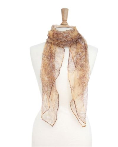 Brown printed fine silk scarf with cashmere pattern