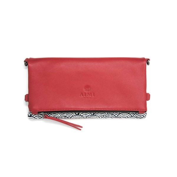 MIU foldable clutch bag, in fine leather and Japanese-inspired fabric