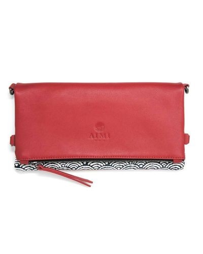 Sac pochette pliable MIU, en cuir fin et tissu d’inspiration japonaise